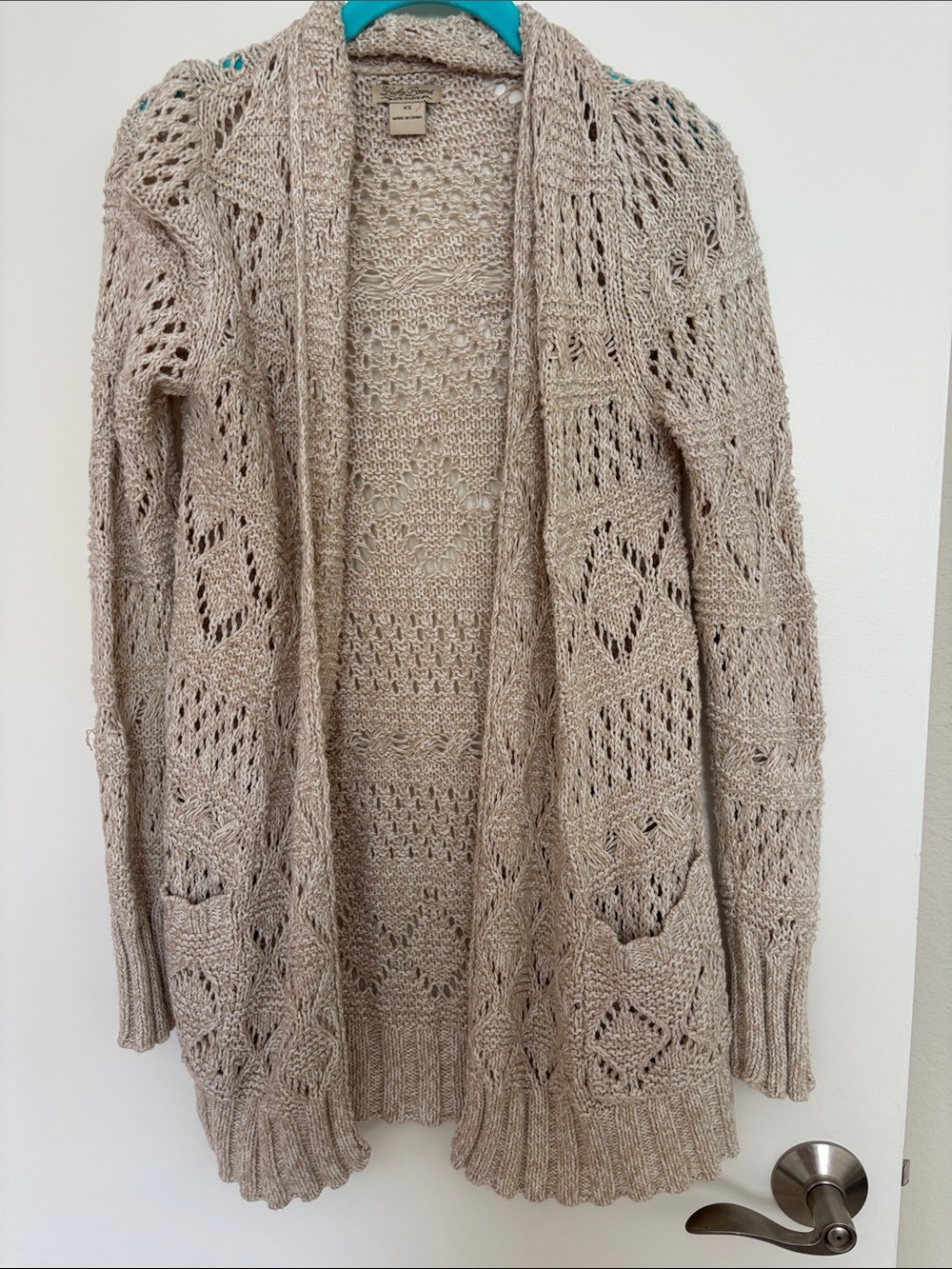 Lucky Brand Beige Open-Front Crochet Cardigan